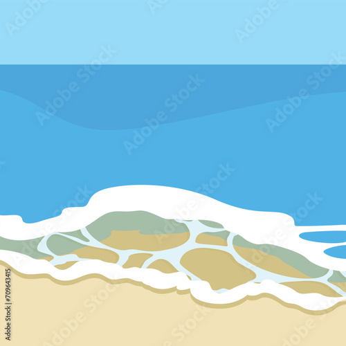 Seascape with waves and sand. Vector illustration in flat style