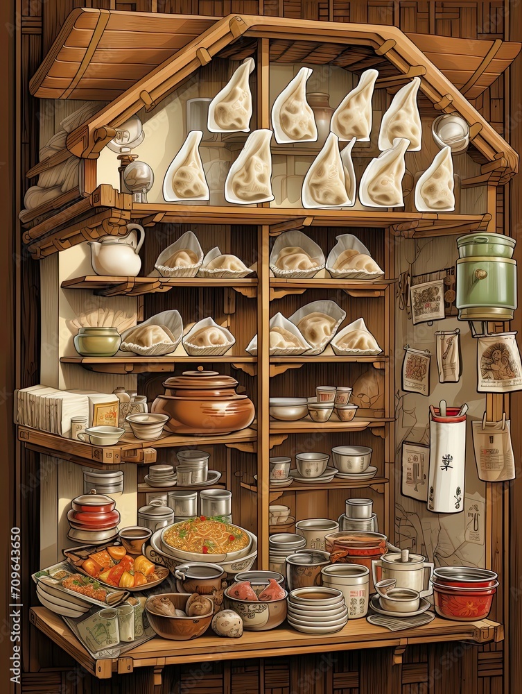 Digital Dumpling House Wall Prints: Culinary Pockets Delighting Your Walls