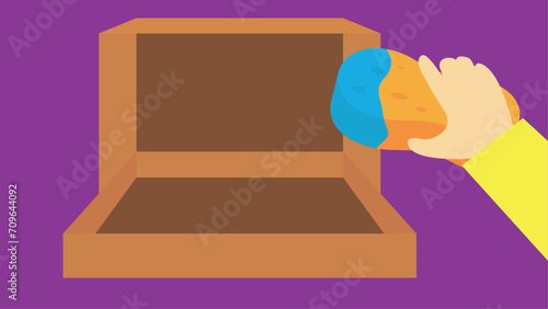 Vector illustration of a hand painting a box with a sponge