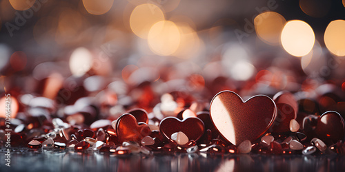 Romantic Valentine's Day Background with Flying Sparkling Hearts photo