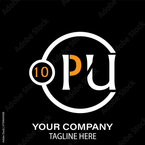 PU Letter Logo design. black background. PU Letter Logo Circular Concept.