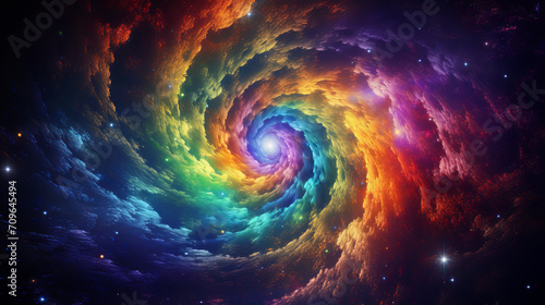 A richly colorful spiral galaxy with a hole