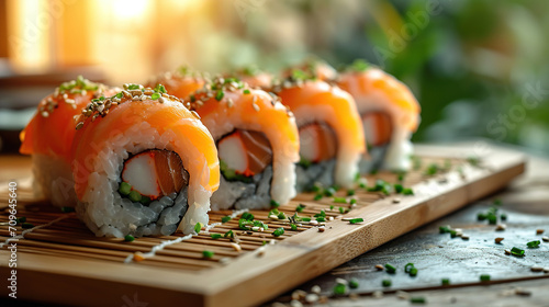 sushi roll, with empty copy space, food advertising, professional food photography	
 photo