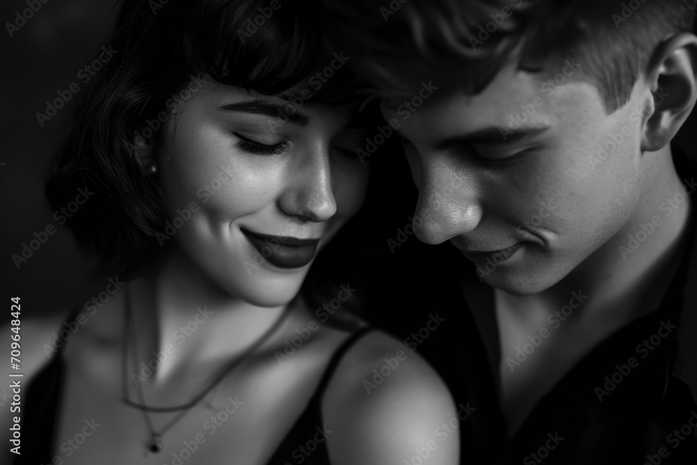 Black and white photo of a man and a woman in love Black and white photo of a man and a woman in love