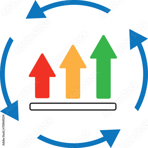 A growth graph with circular arrows in line icon design, continuous improvement concept