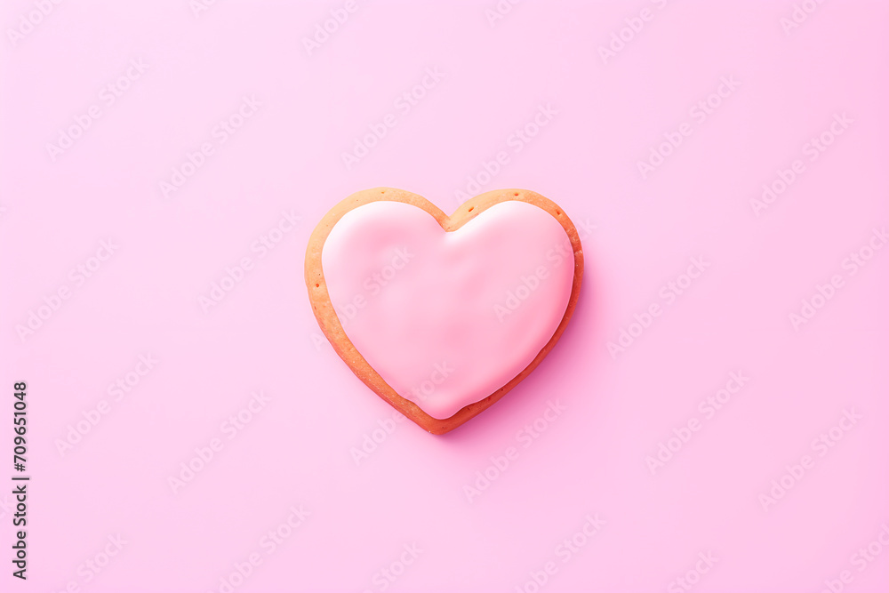 Cookie in the shape of hearts for Valentine's Day. Pink background. AI generated