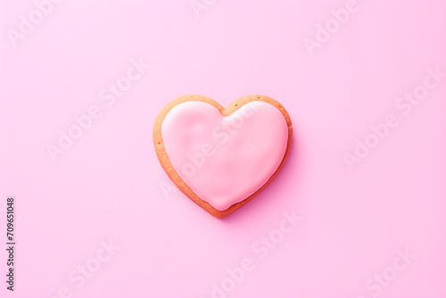Cookie in the shape of hearts for Valentine's Day. Pink background. AI generated