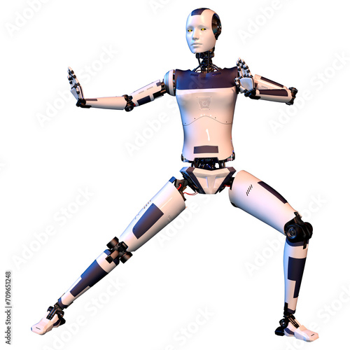 3D Rendering Female Robot on White