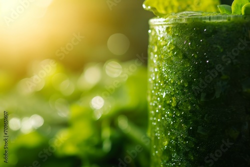 A macro shot of a refreshing green smoothie with a backlit effect, showcasing the translucent vibrancy of the ingredients. This visual is ideal for advertising health drinks and wellness products.