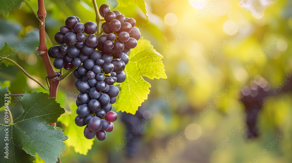 Bunch of Black Wine grape over green natural vineyard garden background, Kyoho Grape with leaves in blur background. Made with generative ai Bunch of Black Wine grape over green natural vineyard garden background, Kyoho Grape with leaves in blur background. Made with generative ai