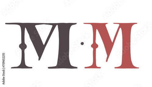 Letter M Carolingian Majuscule. Old Romanesque font from 13th century.  Square Capitals from medieval manuscript. Upper-case lettering, the base for Lombardic capitals. Elegant classic serif font.