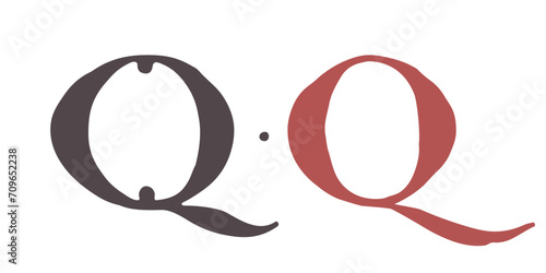 Letter Q Carolingian Majuscule. Old Romanesque font from 13th century.  Square Capitals from medieval manuscript. Upper-case lettering, the base for Lombardic capitals. Elegant classic serif font. photo