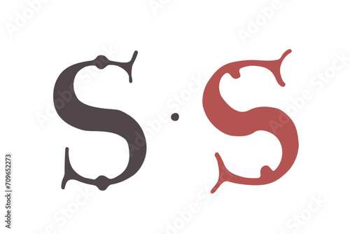 Letter S Carolingian Majuscule. Old Romanesque font from 13th century.  Square Capitals from medieval manuscript. Upper-case lettering, the base for Lombardic capitals. Elegant classic serif font.