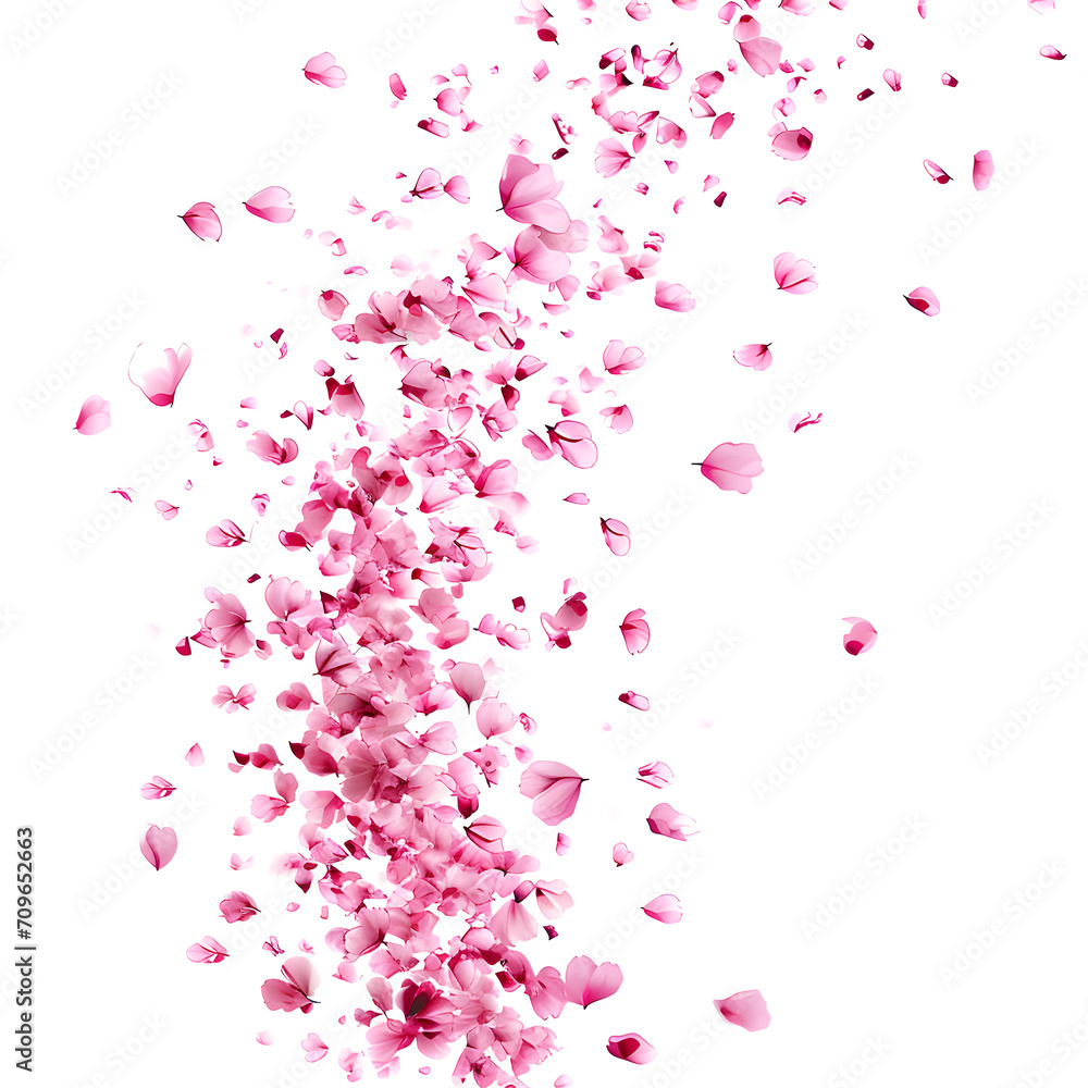 Cherry blossom rain: petals falling like raindrops isolated on white background, simple style, png
