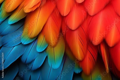 parrot feathers seen under a microscope with exaggerated contrast , soft shadow, volumetric lighting created with Generative Ai photo