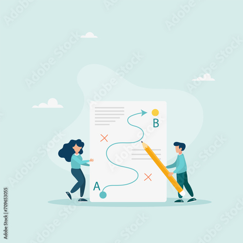 Strategic planning, a plan to overcome difficulties or obstacles to achieve a goal. Brainstorming or competitor analysis. Success concept. Vector illustration. 