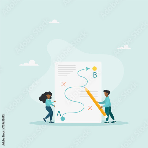 Strategic planning, a plan to overcome difficulties or obstacles to achieve a goal. Brainstorming or competitor analysis. Success concept. Vector illustration. 