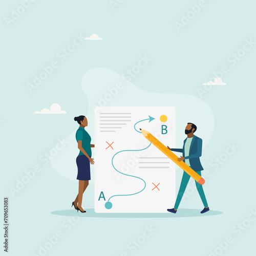 Strategic planning, a plan to overcome difficulties or obstacles to achieve a goal. Brainstorming or competitor analysis. Success concept. Vector illustration. 