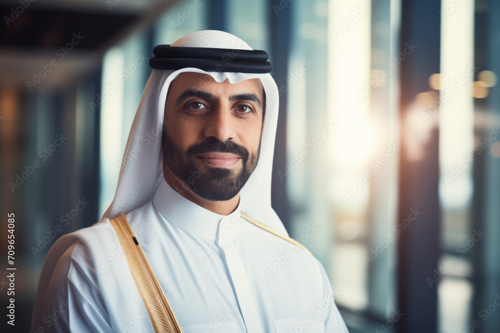Obraz premium portrait of a middle aged arabian businessman in a modern office building