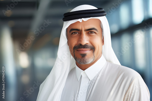 portrait of a middle aged arabian businessman in a modern office building photo