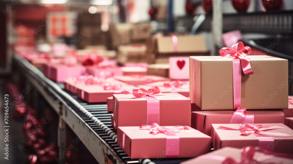 Large warehouse of Valentines Day gifts. Sale and delivery of goods