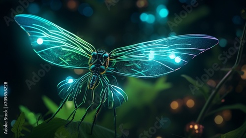 Bioluminescent insects creating a mesmerizing light display in the heart of the jungle