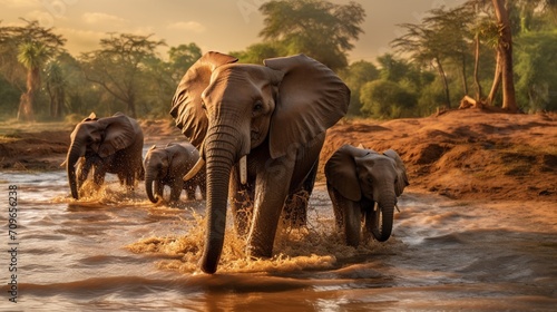 Wise and old elephant, the gentle giant of the jungle, leading its majestic herd