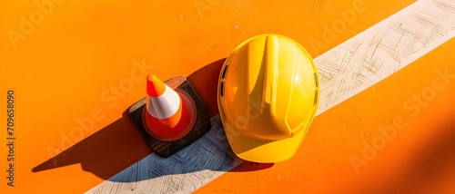 Un plot et un casque de chantier pour sensibiliser sur la sécurité au travail photo