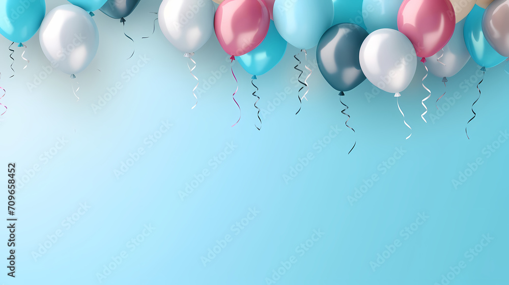 Holiday celebration background with balloons, golden sparkling confetti and ribbons Holiday celebration background with balloons, golden sparkling confetti and ribbons