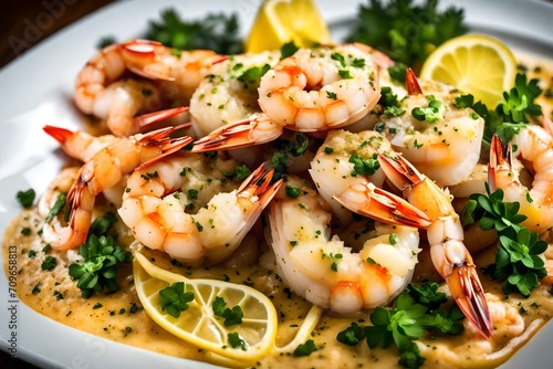 shrimps with lemon and salad