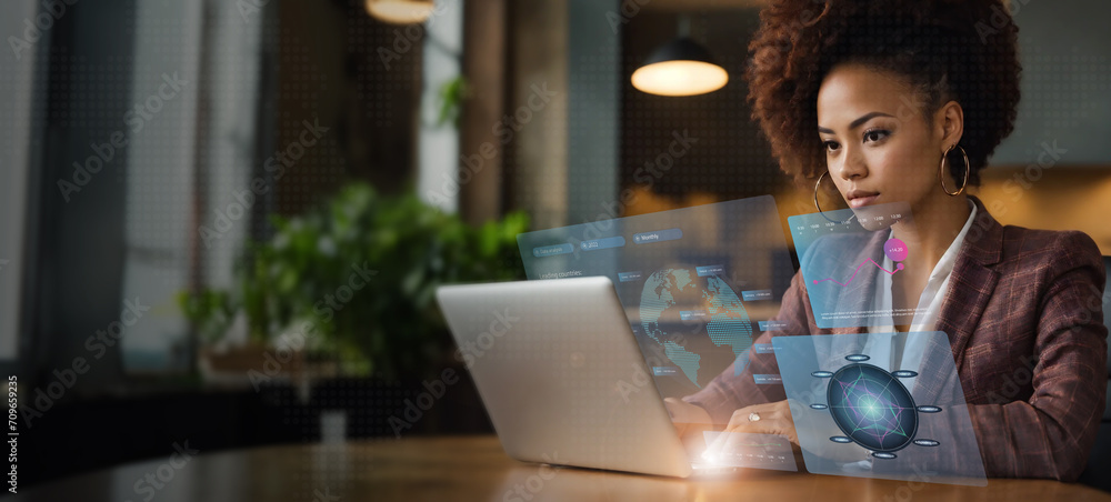 Fototapeta premium Digital marketing, Data analysis for performance and create insight report, Goal of digital marketing strategy and service through digital channel of search engine and data science on social network