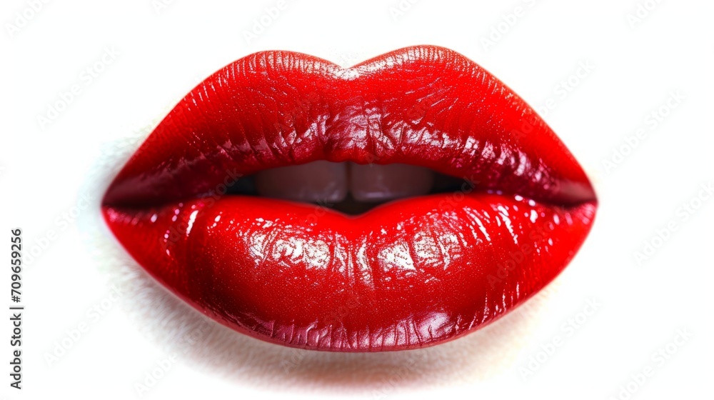 Obraz premium Red lips on a white background. Beauty industry style illustration. Red lipstick