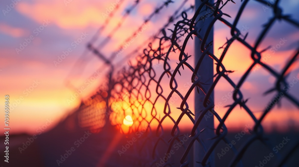 Sun Setting Behind Chain Link Fence Sun Setting Behind Chain Link Fence