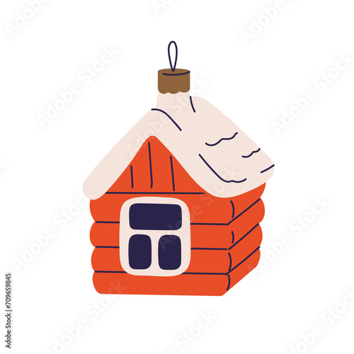 House bauble. Home-shaped ornament. Christmas decoration in old retro style. ...