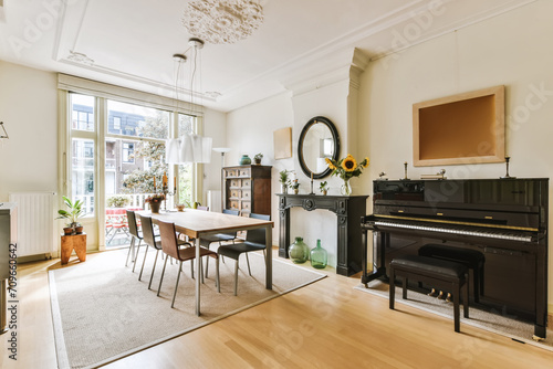 Elegant and bright living room with vintage decor photo