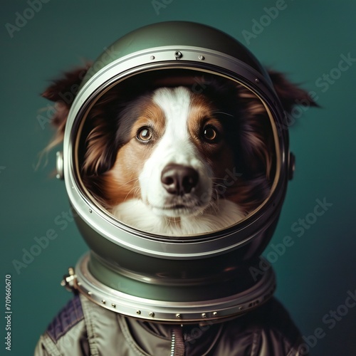 dog in an austronaut helmet photo