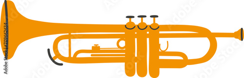 Trumpet wind musical instrument hand drawn flat vector illustration design for musical education, orchestra. Cartoon Trumpet for flyer, brochure, card, poster, template, print, logo