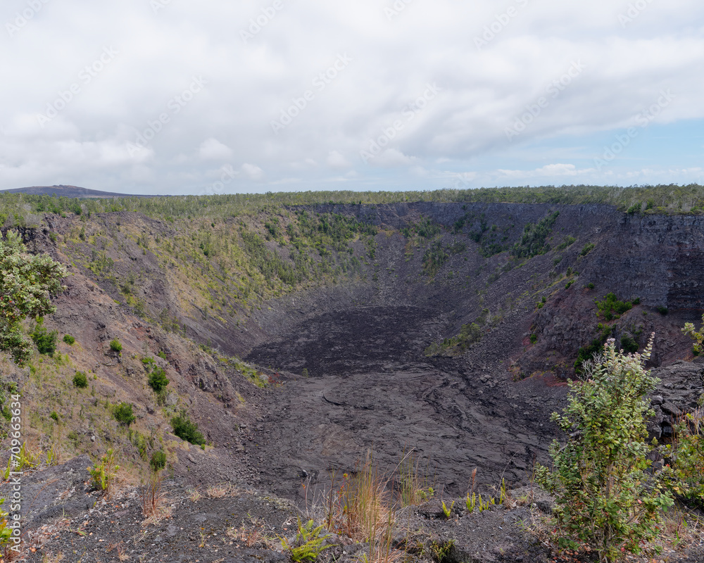 View of the Pauahi Crater on Chain of Craters Road, Hawai'i Volcanoes National Park on the Big Island of Hawaii