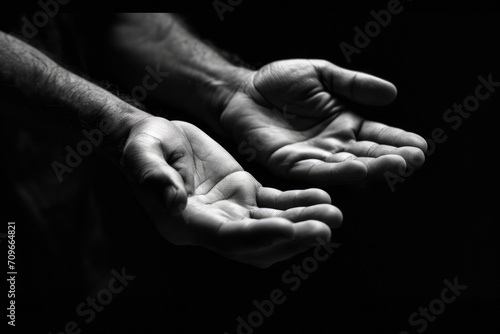 Hands Extended in Black and White Photo
