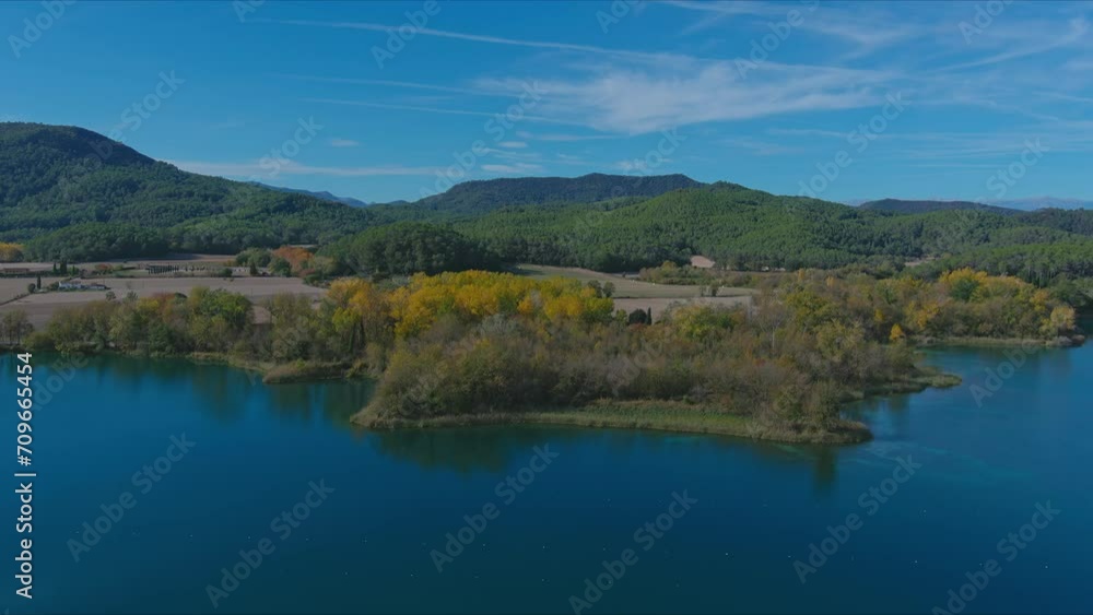 Aerial view of empty land at Lake Banyoles in autumn. Girona Aerial view of empty land at Lake Banyoles in autumn. Girona