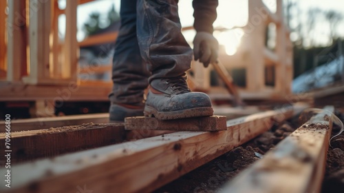 Person on Wooden Platform with Hammer