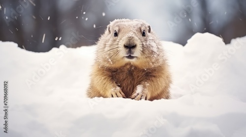 marmot in the snow in winter,Groundhog Day © VIK