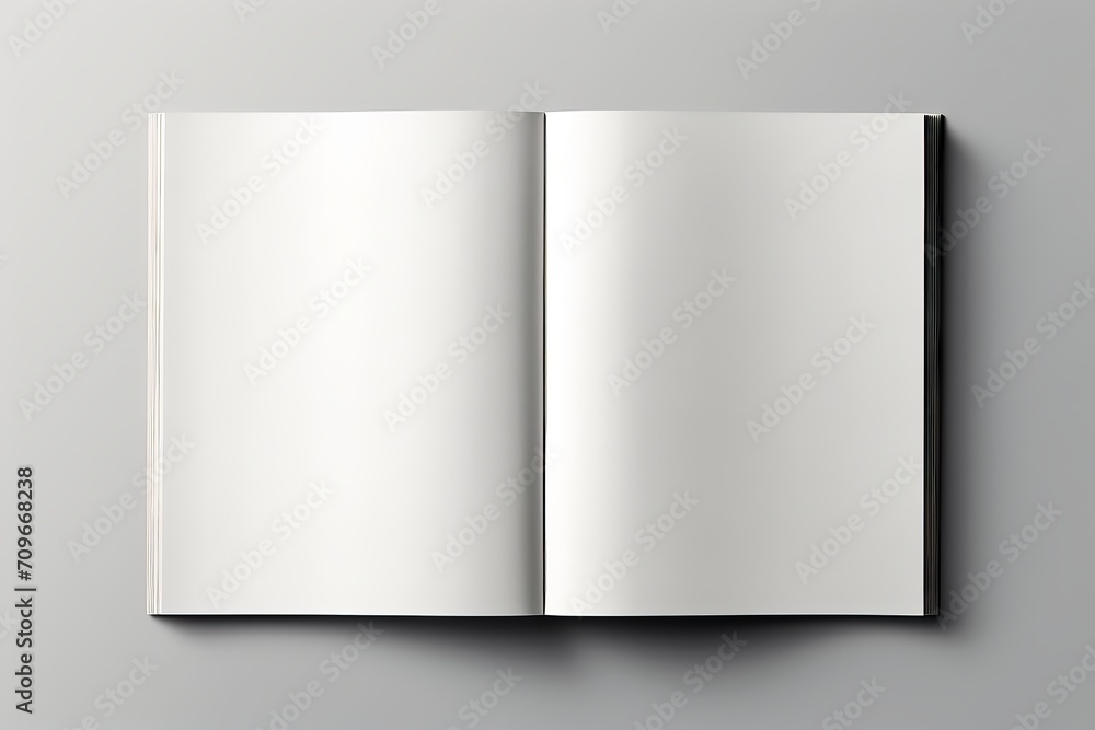 Mockup of opened blank square book at white design paper background Mockup of opened blank square book at white design paper background