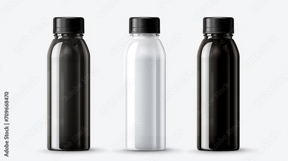 mockup three water bottles on a white background