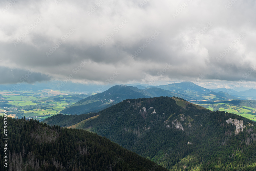 View from hiking trail to Sivy vrch hill in Western Tatras mountains in Slovakia