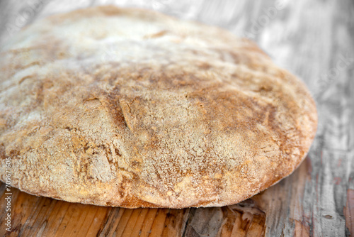Civraxu intero, tradizionale pane artigianale prodotto in Sardegna, cibo italiano  photo