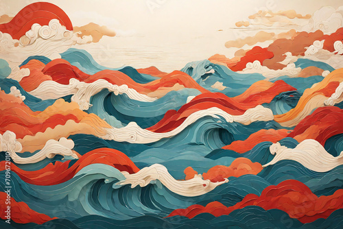 Abstract background with waves and clouds. Vector illustration. © Юлия Васильева