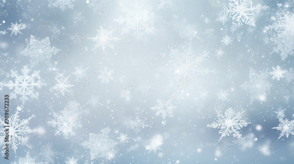 A lot of white snowflakes on snow against blurred background of bokeh. A place for the text. New Year's background. Christmas Card. A lot of white snowflakes on snow against blurred background of bokeh. A place for the text. New Year's background. Christmas Card.