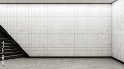 Fototapeta Naklejka Na Ścianę i Meble -  Empty large billboard in a subway station with white tiles, providing a space for advertising in an urban setting.