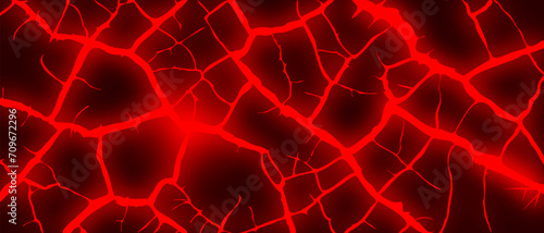 Vector glowing red fiery cracks. Broken earths crust. Graphic volcanic magma. Wallpaper or background.